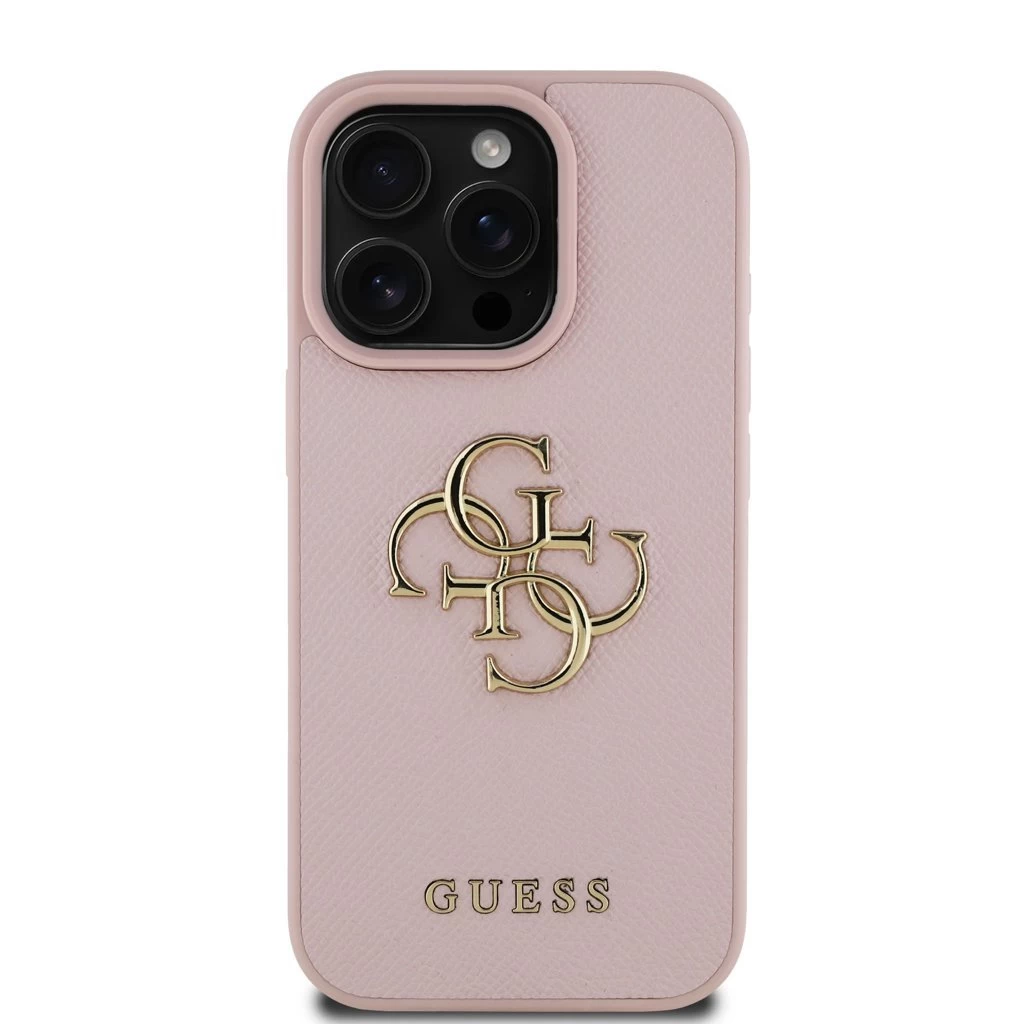 Guess PU Grained 4G Metal Logo tok iPhone 16 Pro Max készülékhez rózsaszín