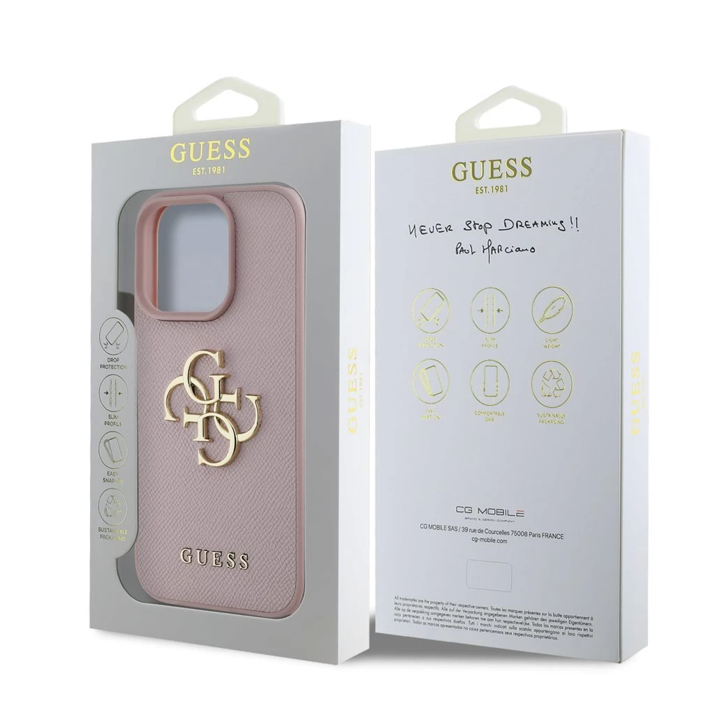 Guess PU Grained 4G Metal Logo tok iPhone 16 Pro Max készülékhez rózsaszín