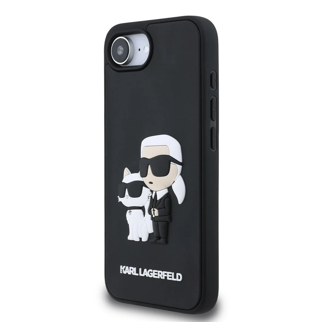 Karl Lagerfeld 3D Rubber Karl and Choupette Tok iPhone 16e készülékhez fekete