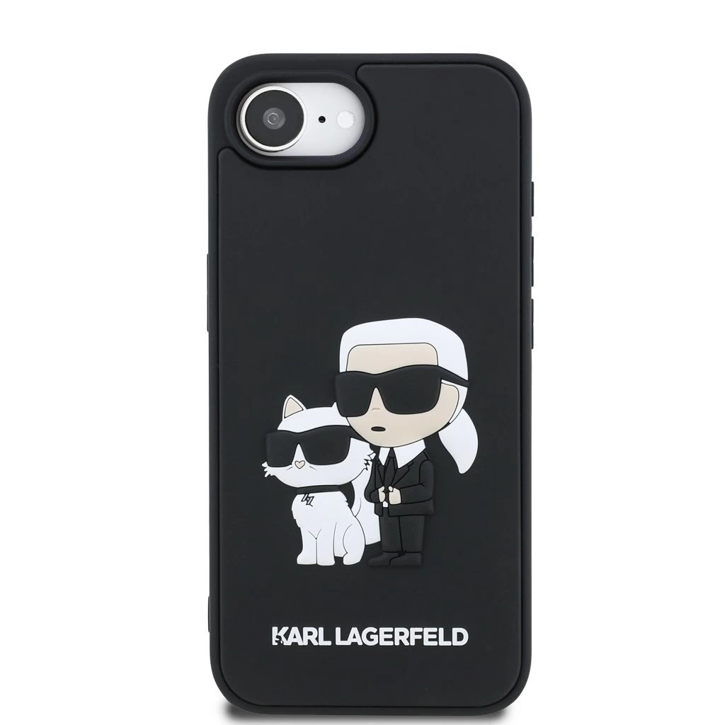 Karl Lagerfeld 3D Rubber Karl and Choupette Tok iPhone 16e készülékhez fekete