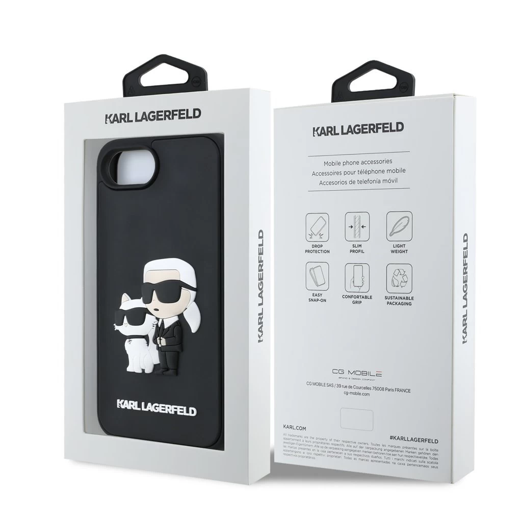 Karl Lagerfeld 3D Rubber Karl and Choupette Tok iPhone 16e készülékhez fekete