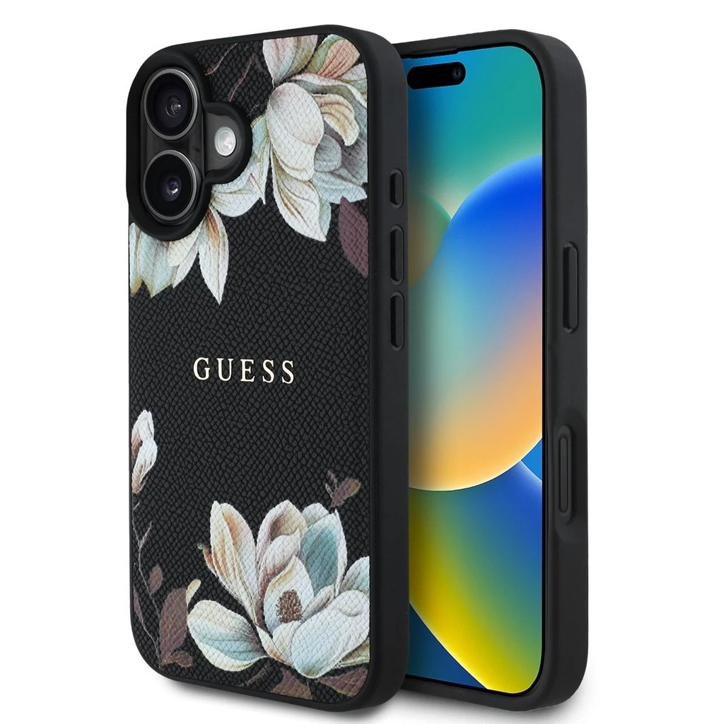 Guess PU Grained Magnolia MagSafe tok iPhone 16 készülékhez fekete