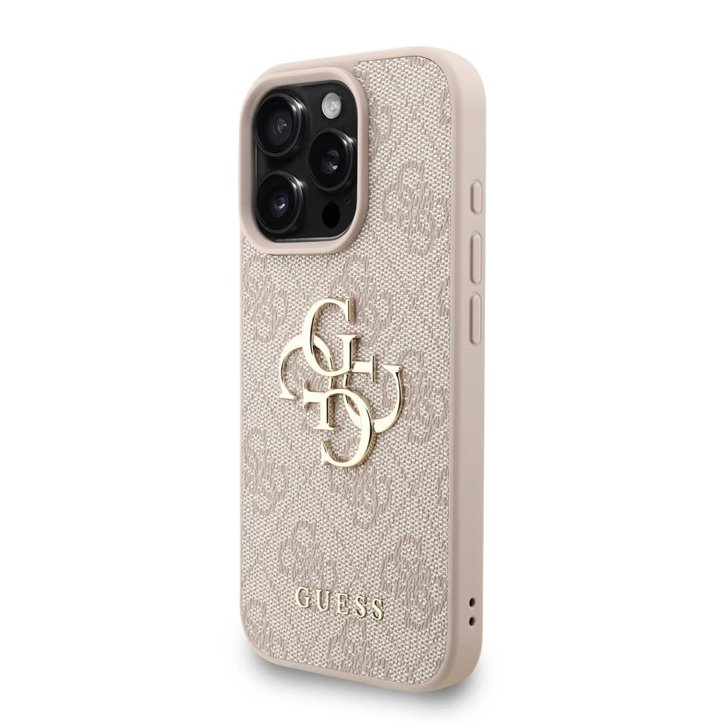 Guess PU 4G Metal Logo Strap tok iPhone 16 Pro Max készülékhez rózsaszín