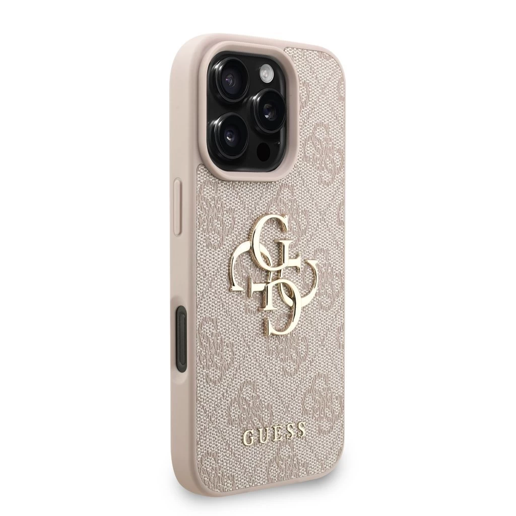 Guess PU 4G Metal Logo Strap tok iPhone 16 Pro Max készülékhez rózsaszín