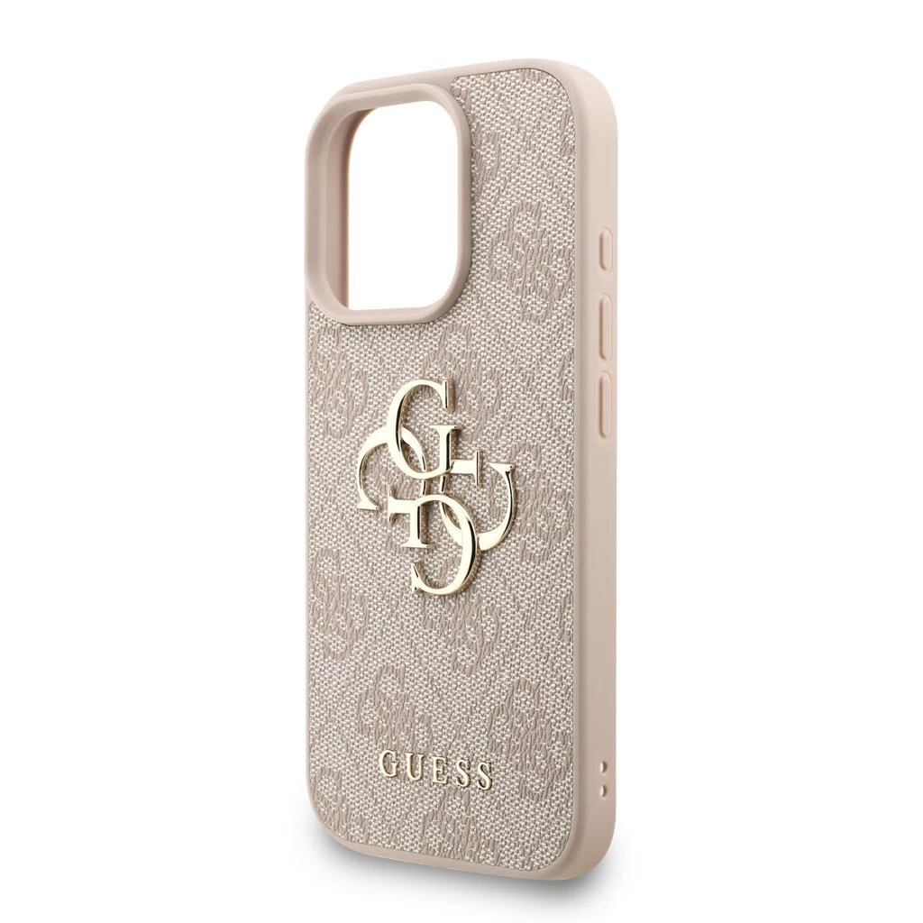 Guess PU 4G Metal Logo Strap tok iPhone 16 Pro Max készülékhez rózsaszín