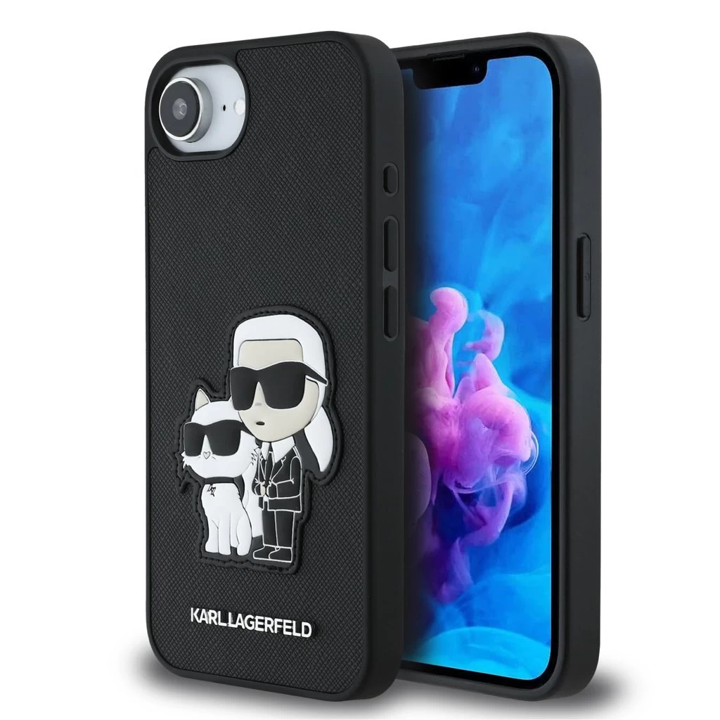 Karl Lagerfeld PU Saffiano Karl and Choupette tok iPhone 16e készülékhez fekete