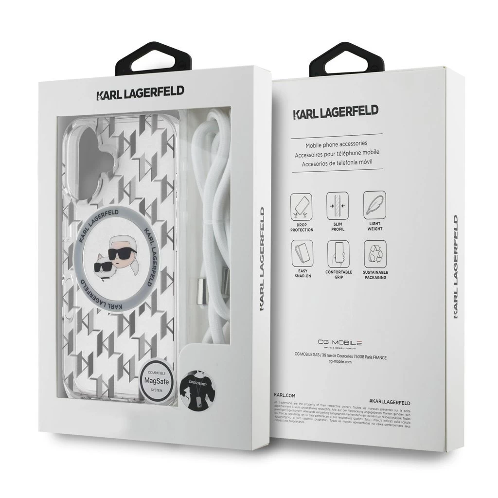 Karl Lagerfeld IML Monogram Crossbody K&CH Heads MagSafe tok iPhone 16 készülékhez átlátszó