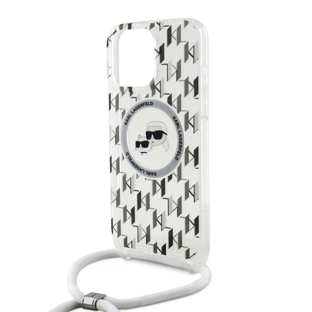Karl Lagerfeld IML Monogram Crossbody K&CH Heads MagSafe tok iPhone 16 Pro készülékhez, átlátszó