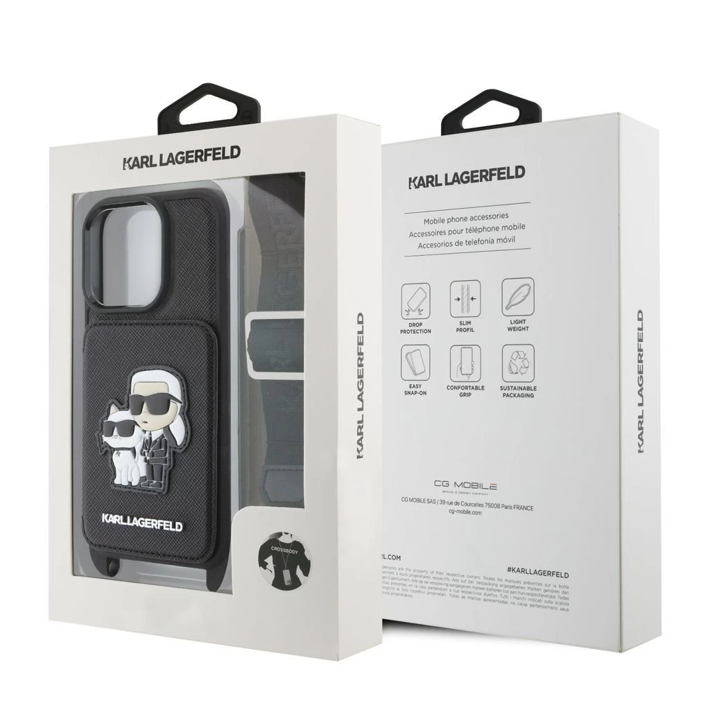 Karl Lagerfeld Saffiano Crossbody Strap Karl and Choupette tok iPhone 16 Pro készülékhez fekete