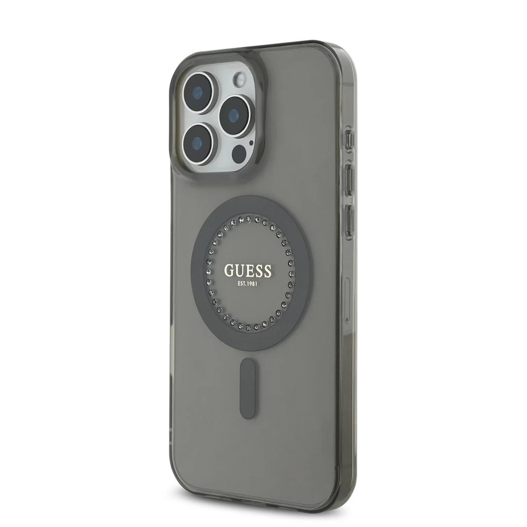 Guess IML Rhinestones Ring MagSafe tok iPhone 16 Pro Max készülékhez fekete