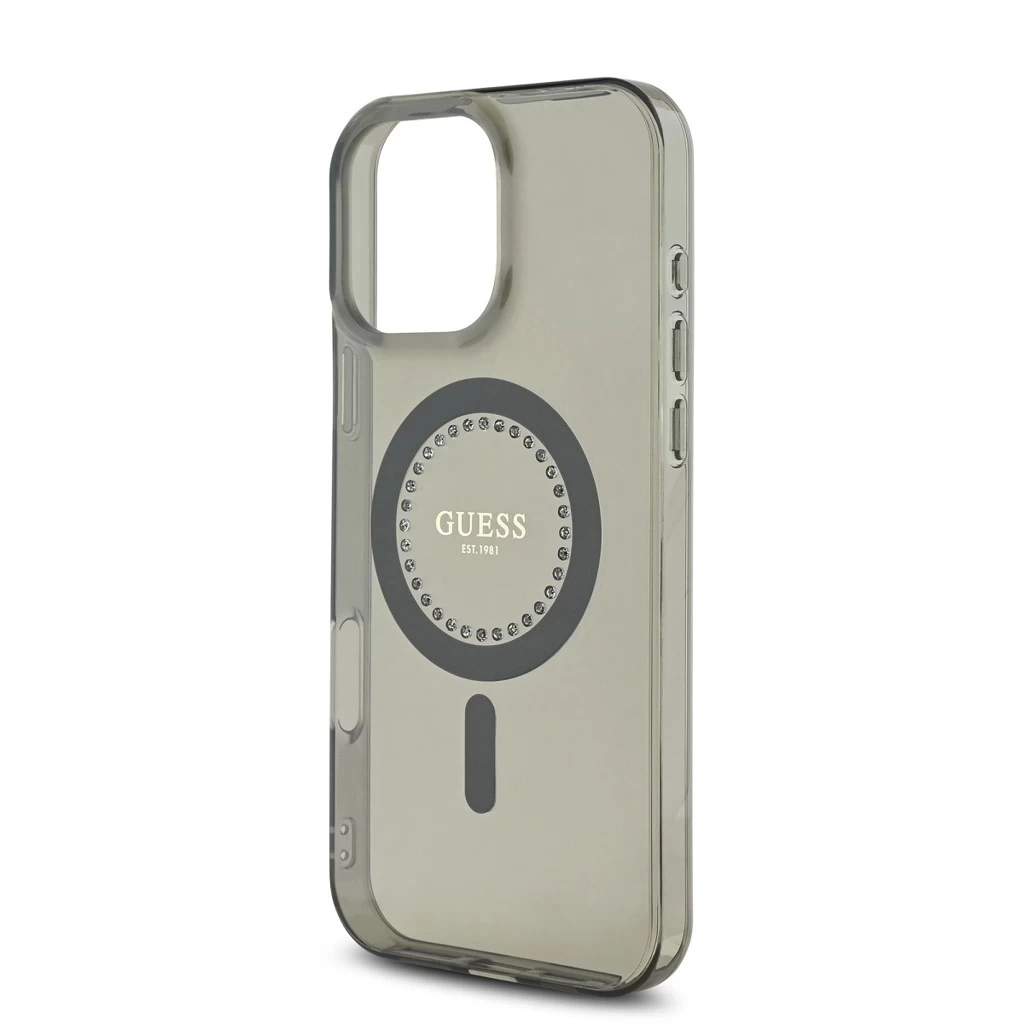 Guess IML Rhinestones Ring MagSafe tok iPhone 16 Pro Max készülékhez fekete