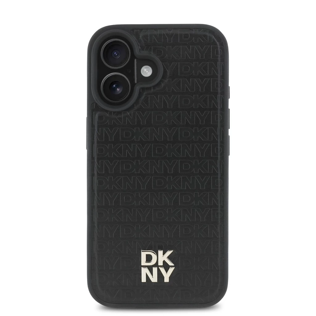 DKNY PU Leather Repeat Pattern Stack Logo MagSafe Tok iPhone 16 készülékhez fekete