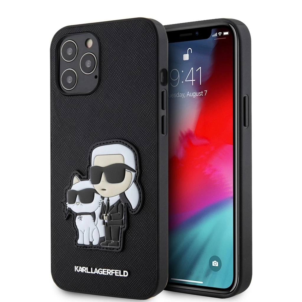 Karl Lagerfeld PU Saffiano Karl and Choupette tok iPhone 12/12 Pro készülékhez fekete