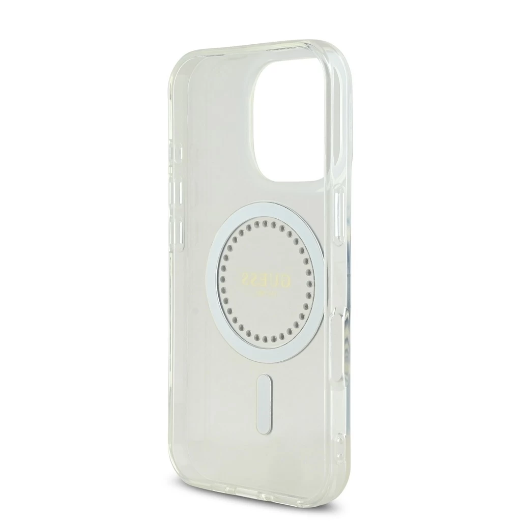 Guess IML Rhinestones Ring MagSafe tok iPhone 16 Pro Max készülékhez fehér