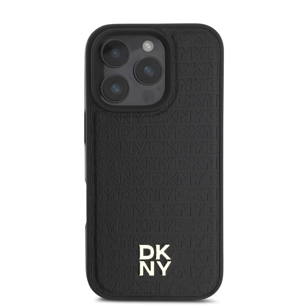DKNY PU bőr Repeat Pattern Stack Logo MagSafe tok iPhone 16 Pro készülékhez fekete
