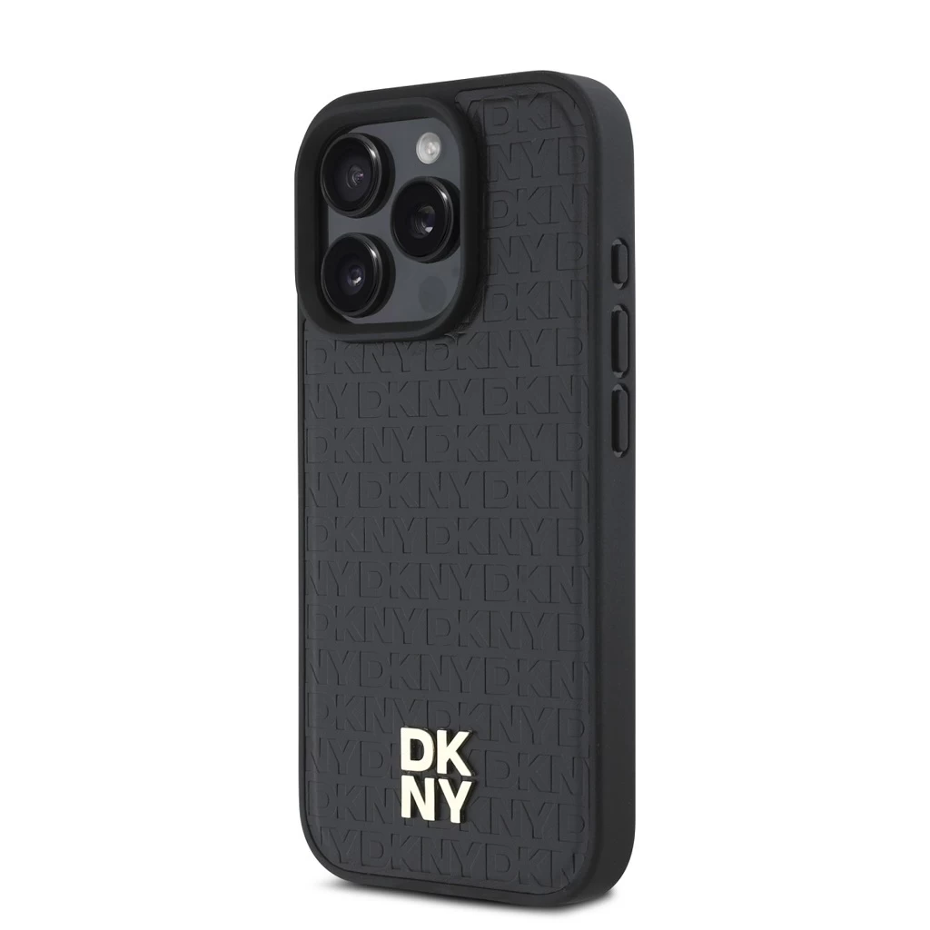 DKNY PU bőr Repeat Pattern Stack Logo MagSafe tok iPhone 16 Pro készülékhez fekete