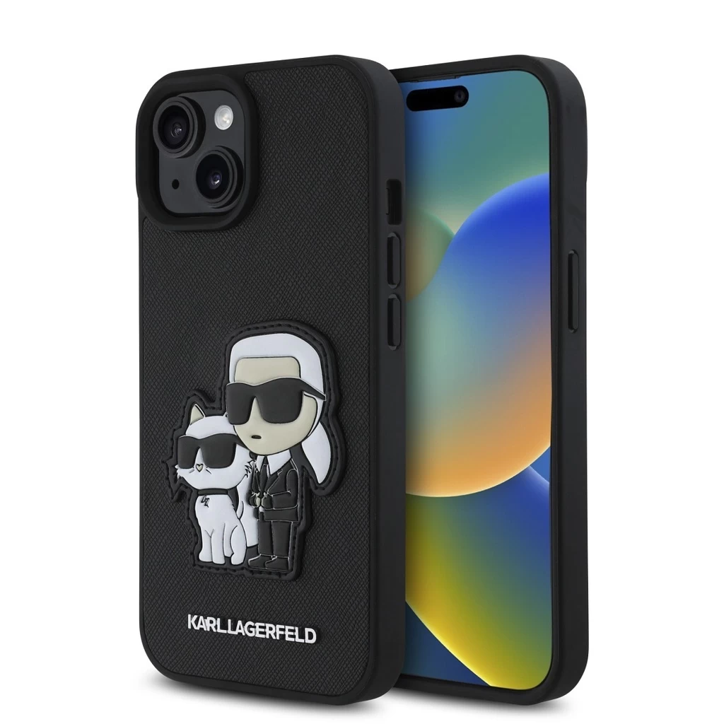 Karl Lagerfeld PU Saffiano Karl and Choupette tok iPhone 15 készülékhez fekete