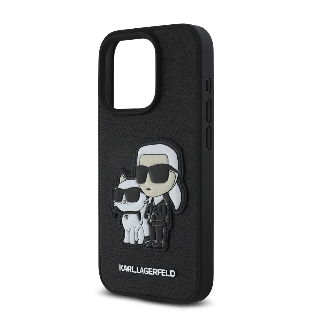 Karl Lagerfeld PU Saffiano Karl and Choupette tok iPhone 15 Pro készülékhez fekete