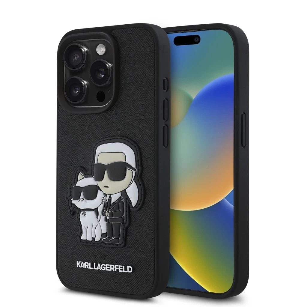 Karl Lagerfeld PU Saffiano Karl and Choupette tok iPhone 15 Pro Max készülékhez fekete