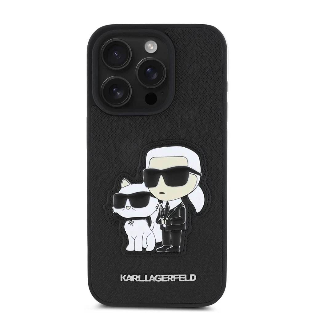 Karl Lagerfeld PU Saffiano Karl and Choupette tok iPhone 15 Pro Max készülékhez fekete