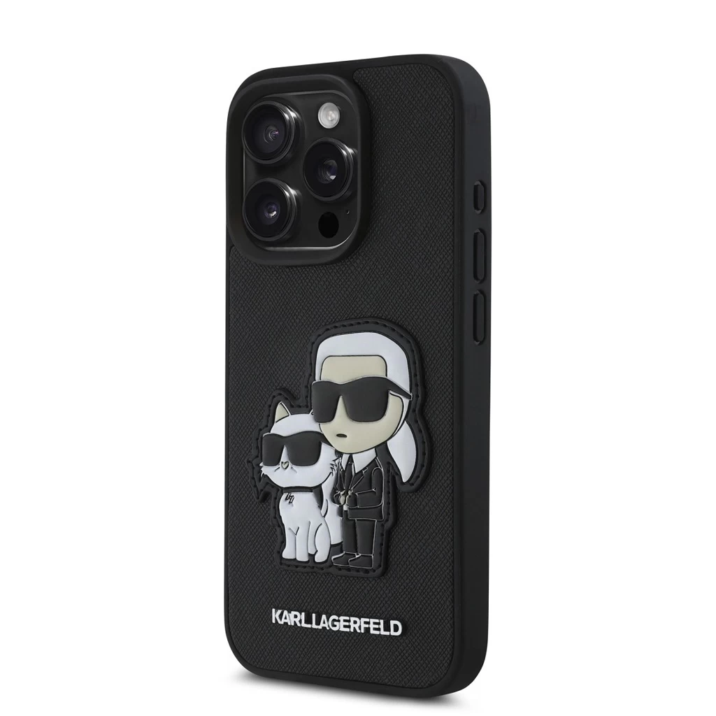 Karl Lagerfeld PU Saffiano Karl and Choupette tok iPhone 15 Pro Max készülékhez fekete