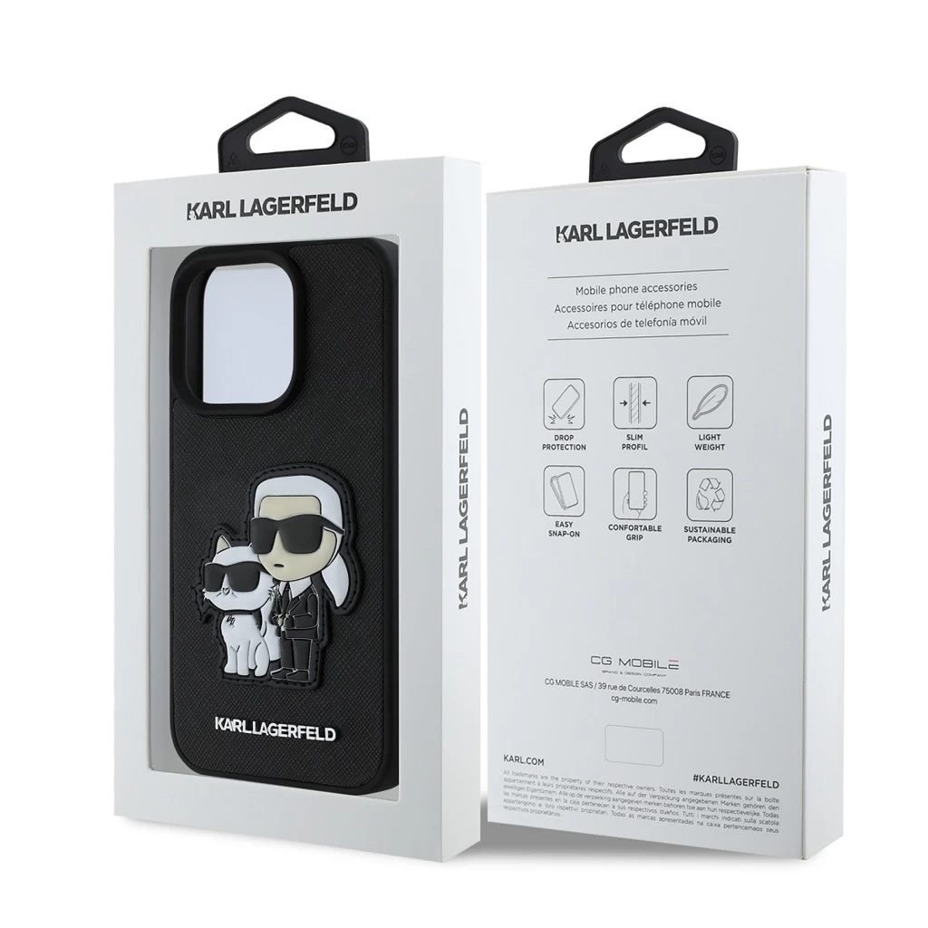 Karl Lagerfeld PU Saffiano Karl and Choupette tok iPhone 15 Pro Max készülékhez fekete