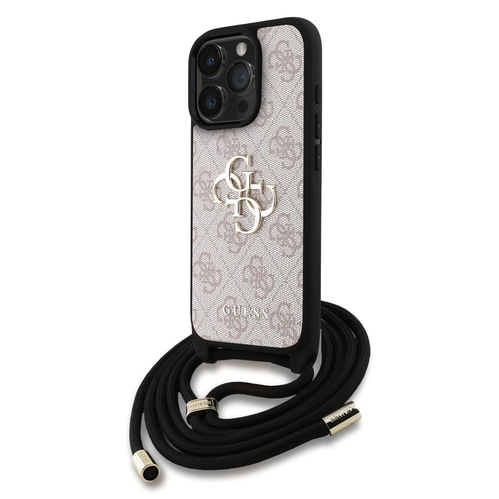 Guess PU 4G Metal Logo vállpántos tok iPhone 15 Pro készülékhez rózsaszín
