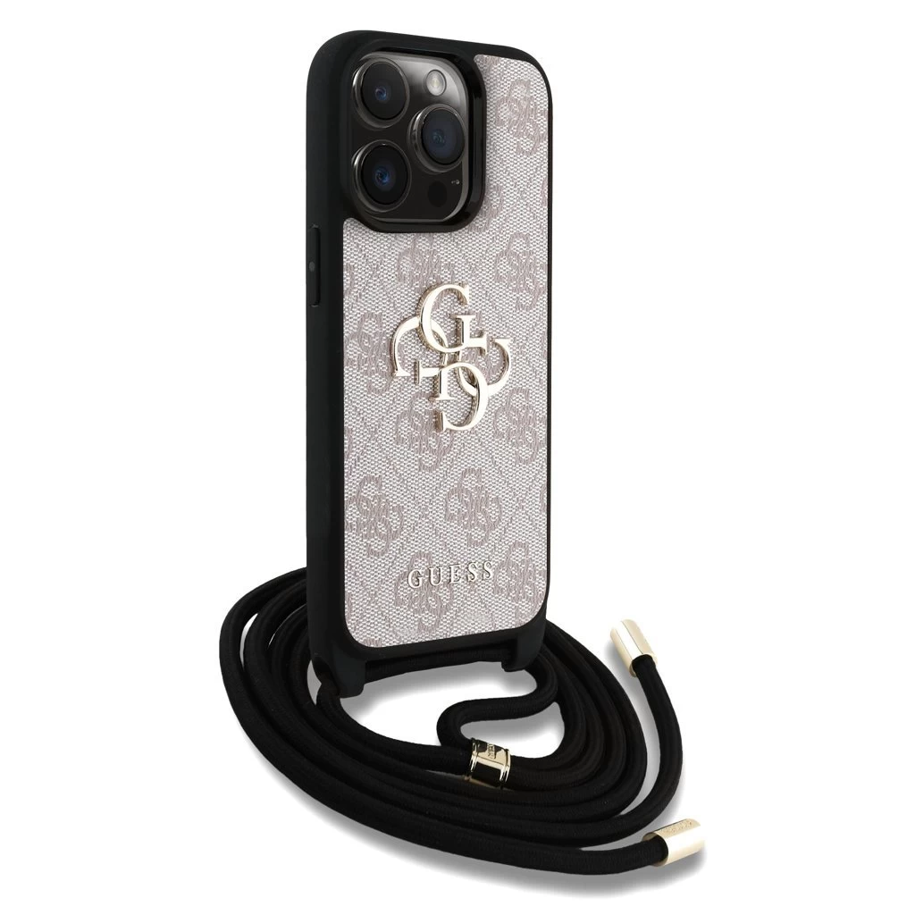 Guess PU 4G Metal Logo vállpántos tok iPhone 15 Pro készülékhez rózsaszín