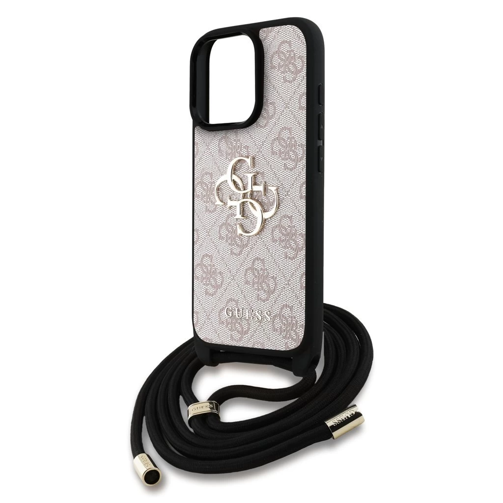 Guess PU 4G Metal Logo vállpántos tok iPhone 15 Pro készülékhez rózsaszín