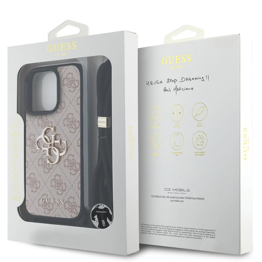 Guess PU 4G Metal Logo vállpántos tok iPhone 15 Pro készülékhez rózsaszín