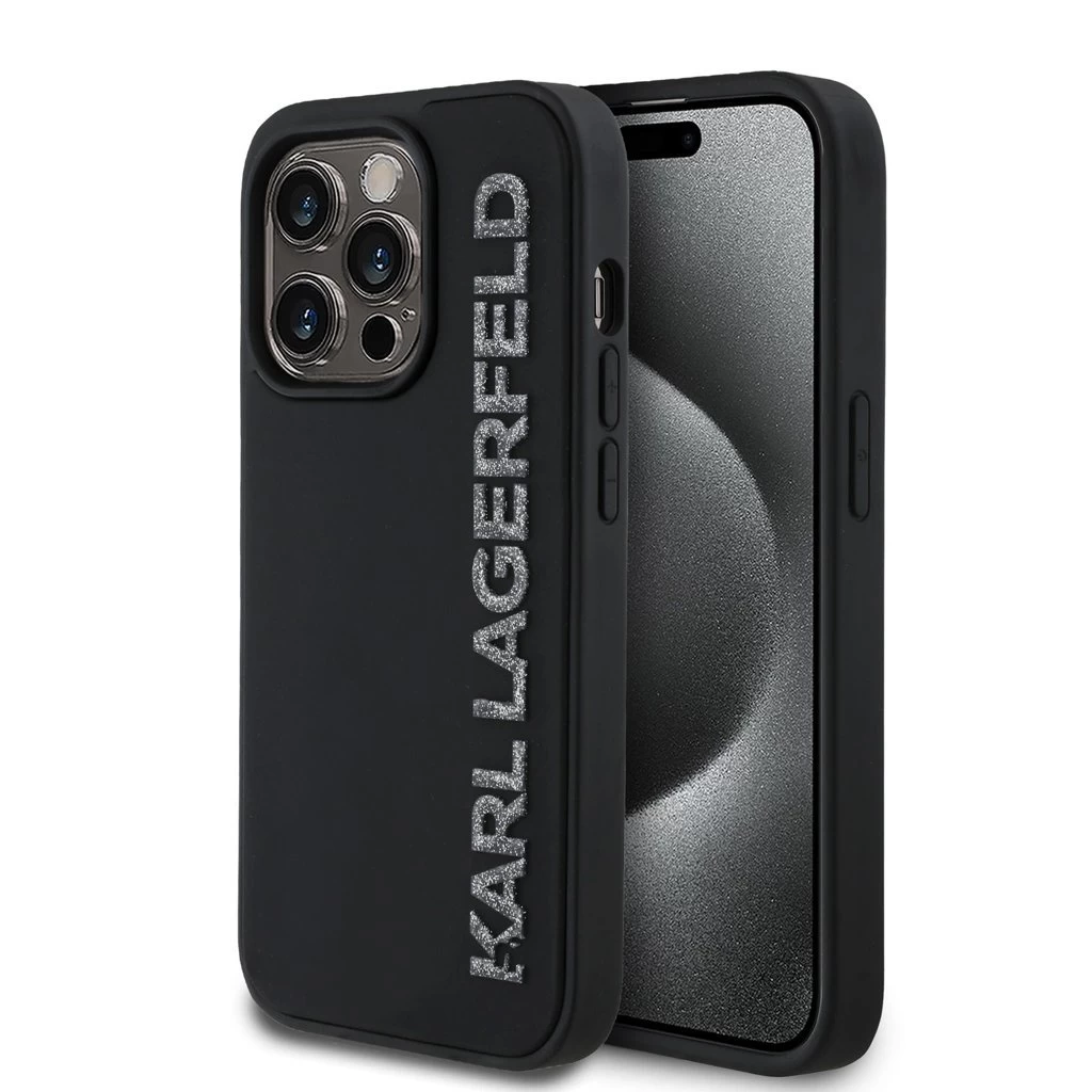 Karl Lagerfeld 3D Rubber Glitter Logo tok iPhone 13 Pro készülékhez fekete