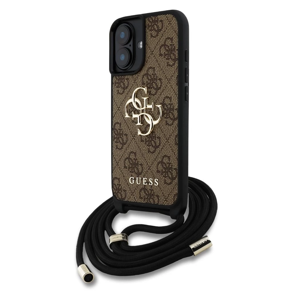 Guess PU 4G Metal Logo Crossbody Strap tok iPhone 16 készülékhez barna