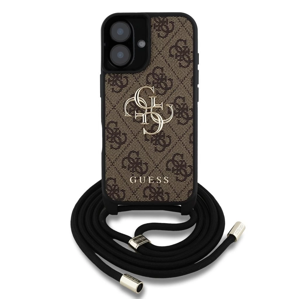 Guess PU 4G Metal Logo Crossbody Strap tok iPhone 16 készülékhez barna