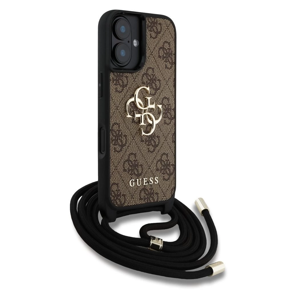 Guess PU 4G Metal Logo Crossbody Strap tok iPhone 16 készülékhez barna