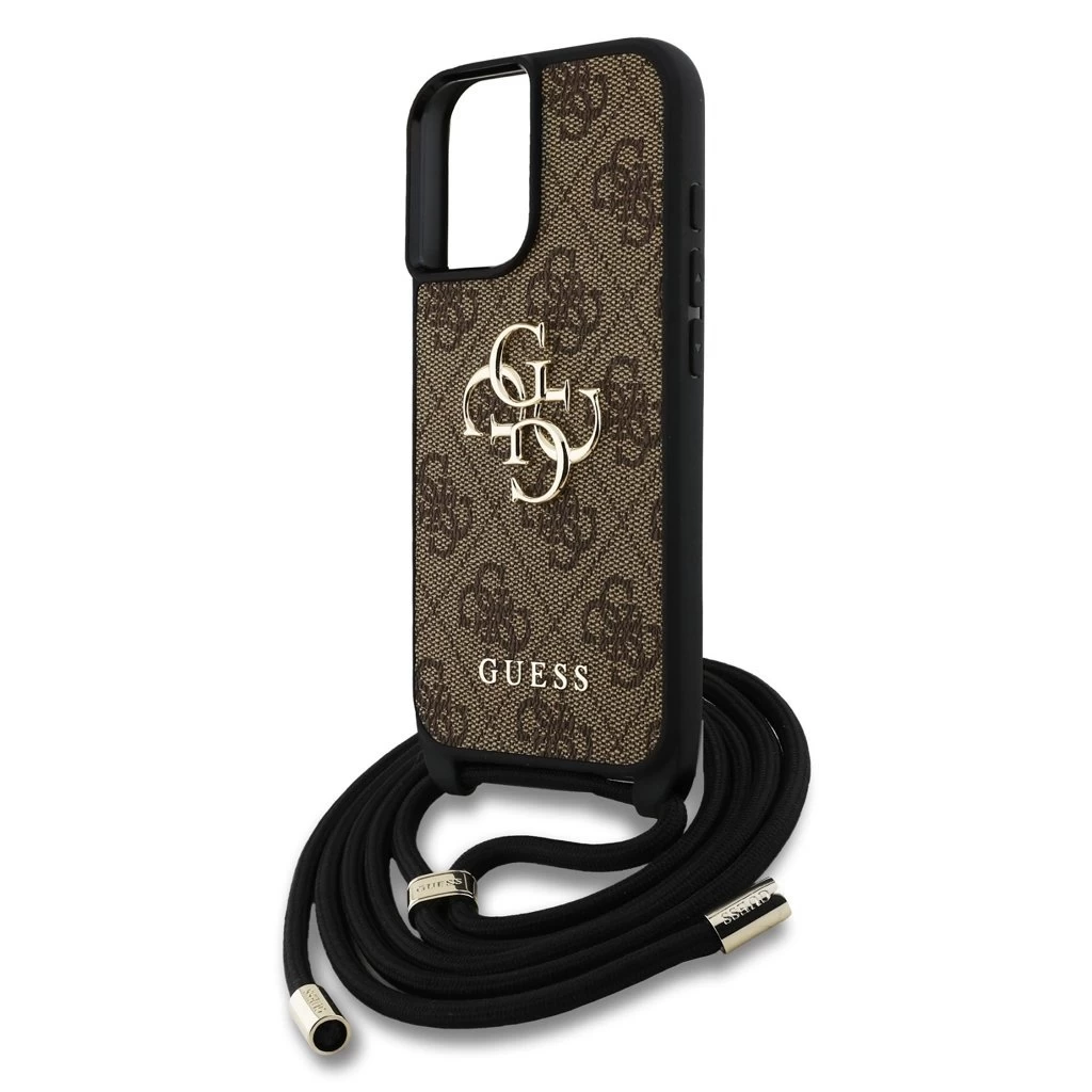 Guess PU 4G Metal Logo Crossbody Strap tok iPhone 16 készülékhez barna
