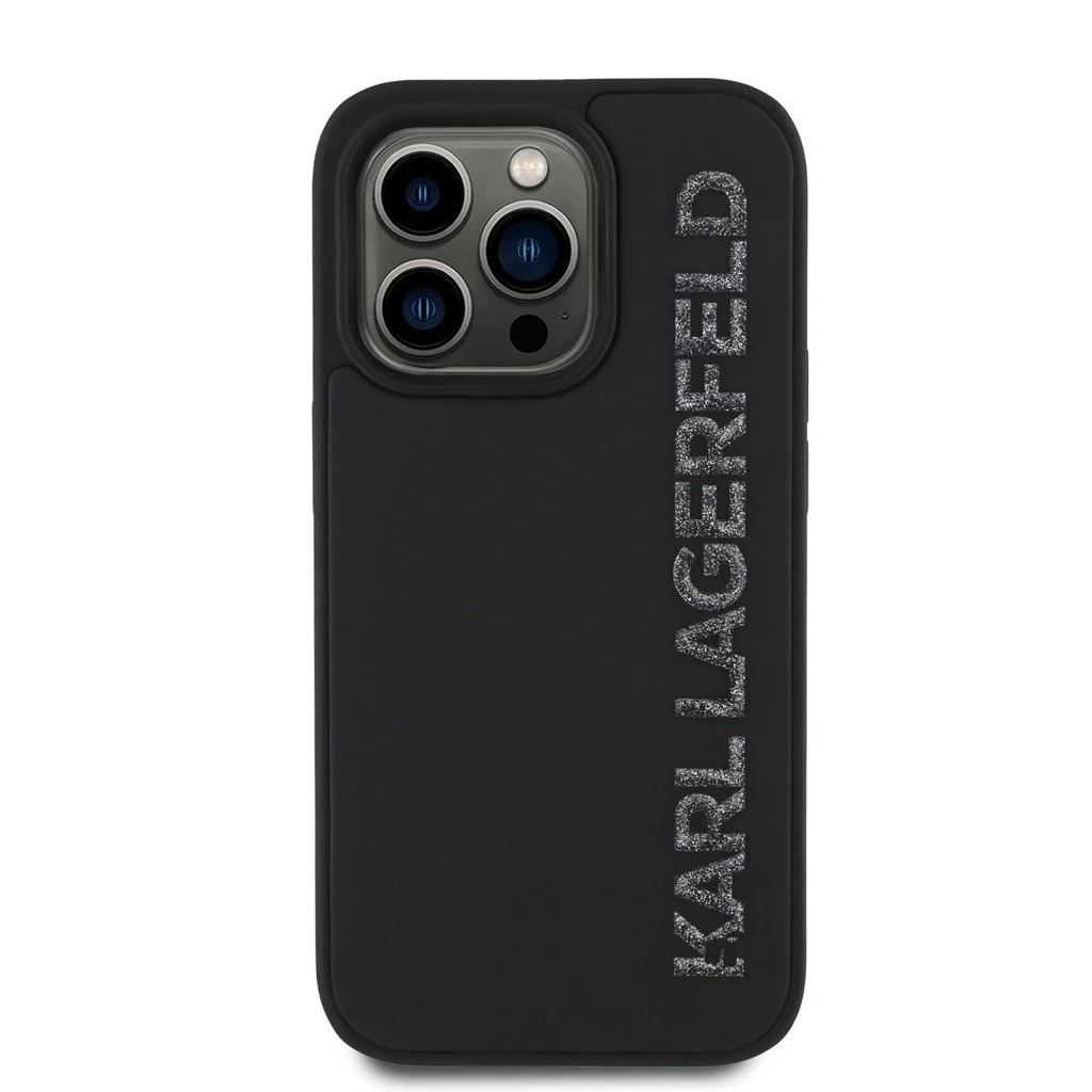 Karl Lagerfeld 3D Rubber Glitter Logo tok iPhone 14 Pro készülékhez fekete