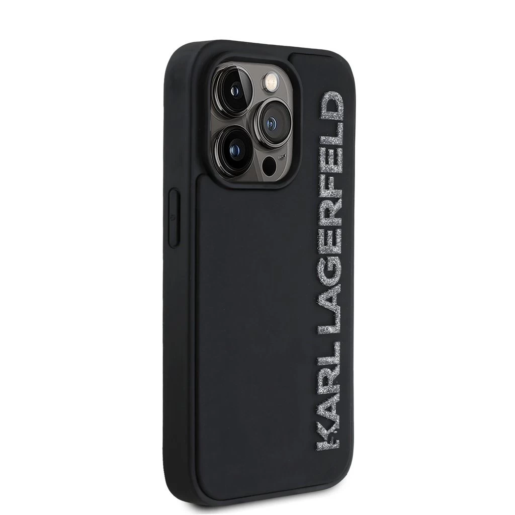 Karl Lagerfeld 3D Rubber Glitter Logo tok iPhone 14 Pro készülékhez fekete
