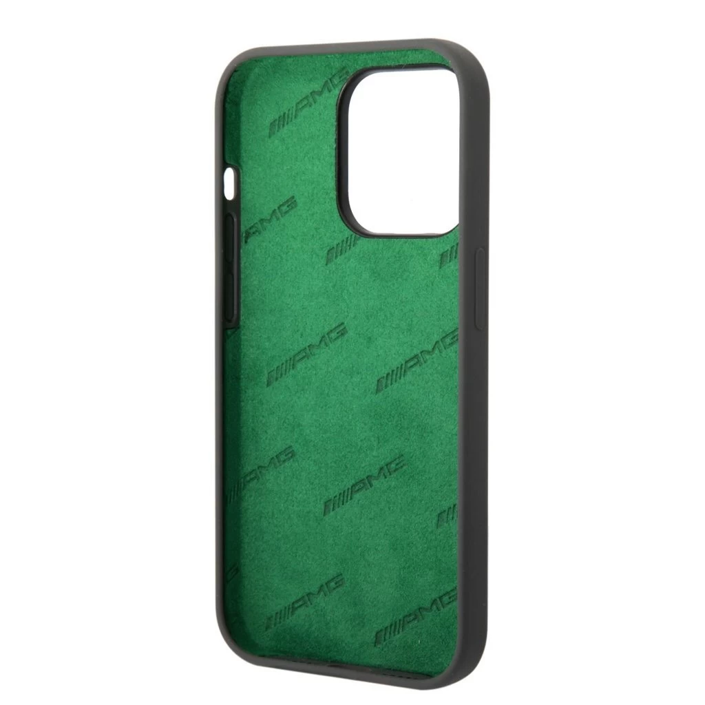 AMG Liquid Silicone Green Logo tok iPhone 14 Pro Max készülékhez szürke