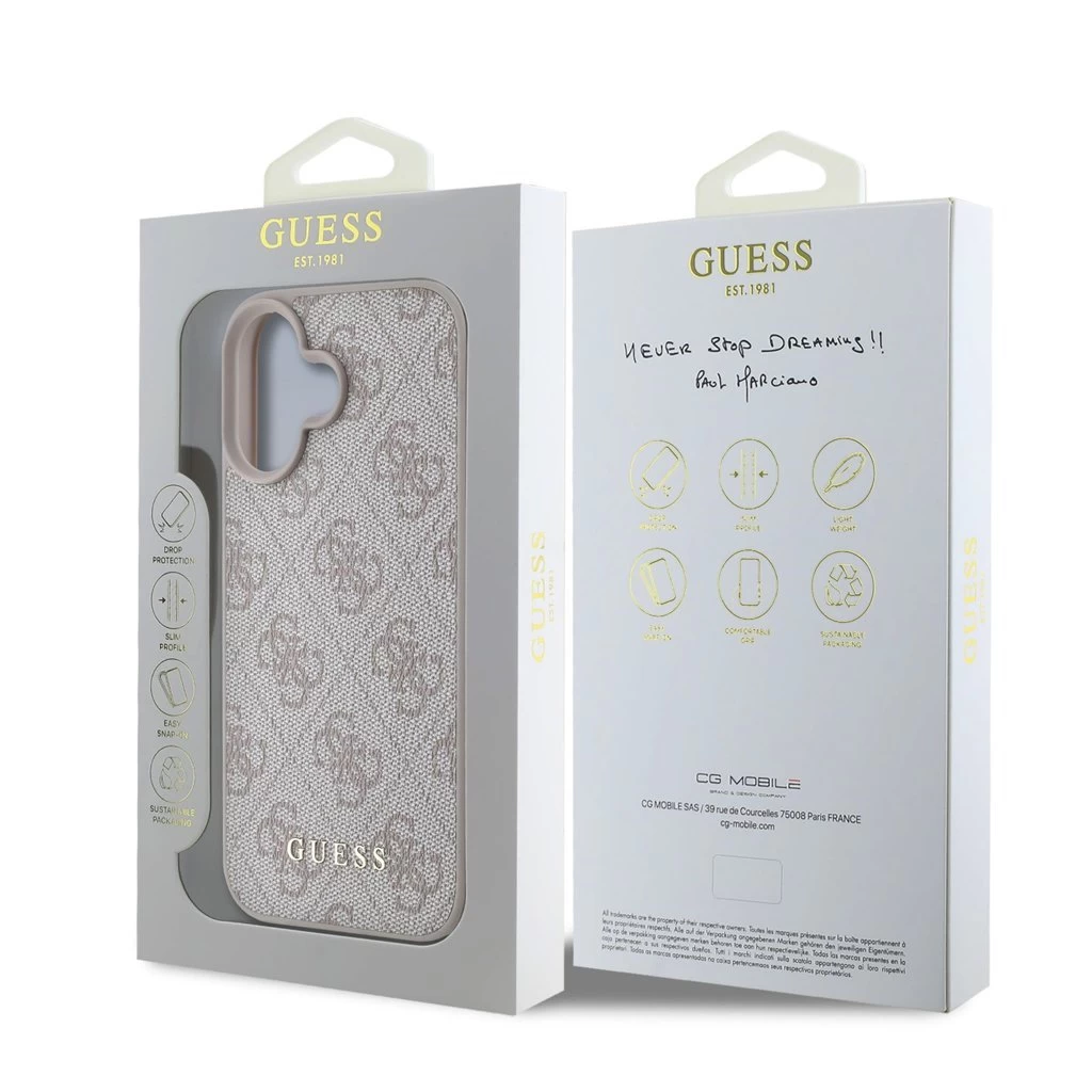 Guess 4G Charm tok iPhone 16 készülékhez rózsaszín