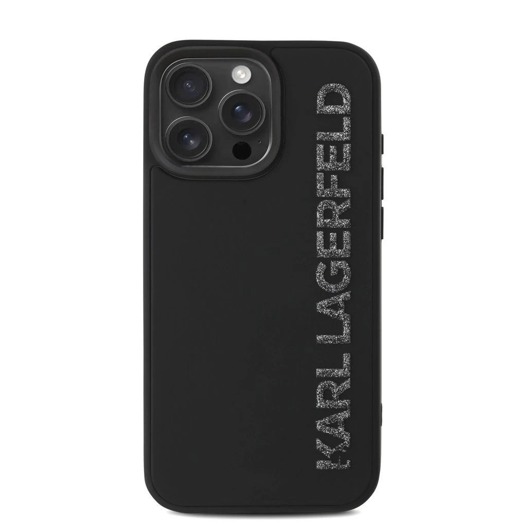 Karl Lagerfeld 3D Rubber Glitter Logo tok iPhone 15 Pro Max készülékhez fekete