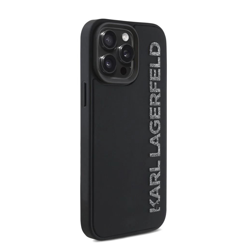 Karl Lagerfeld 3D Rubber Glitter Logo tok iPhone 15 Pro Max készülékhez fekete