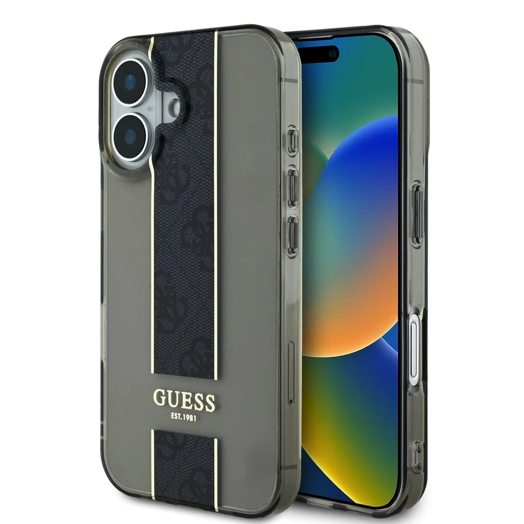 Guess IML Middle 4G Stripe tok iPhone 16 készülékhez fekete Guess IML Middle 4G Stripe tok iPhone 16 készülékhez fekete