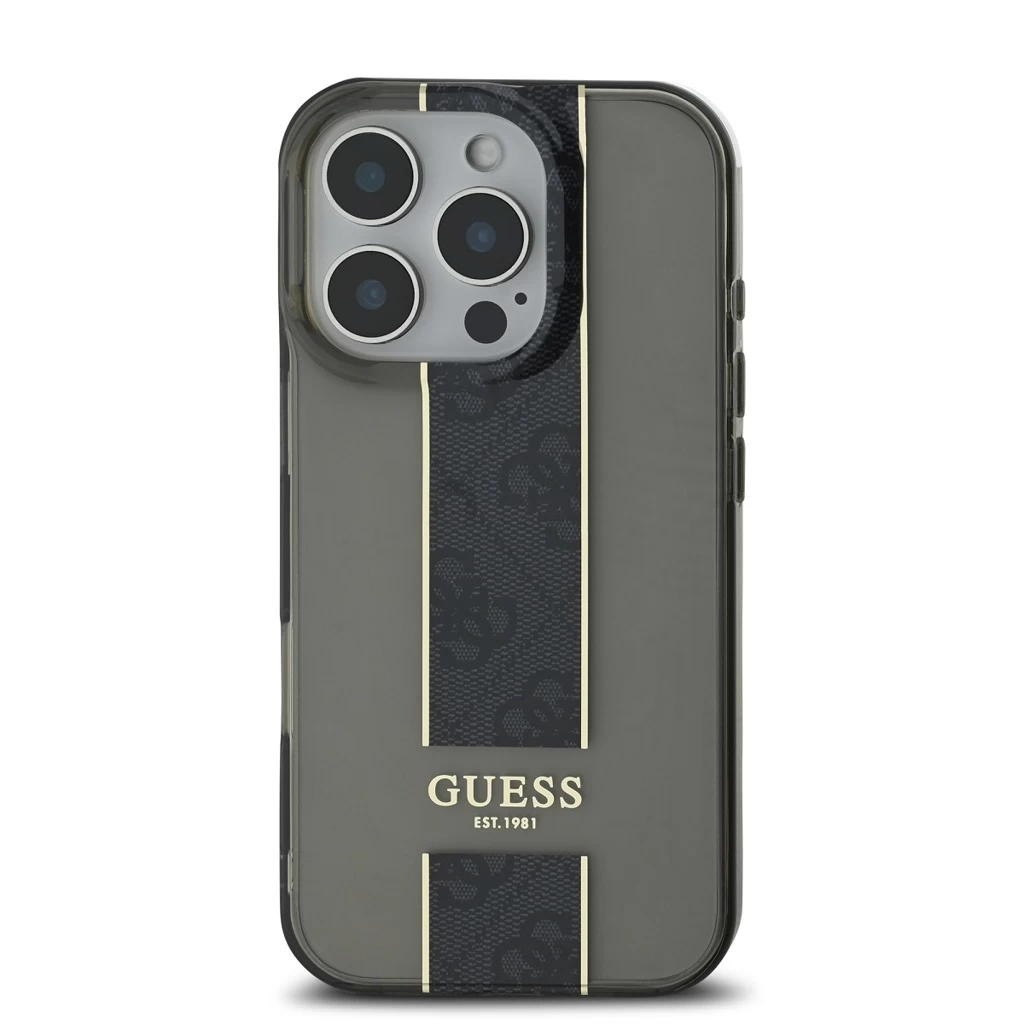 Guess IML Middle 4G Stripe tok iPhone 16 Pro készülékhez fekete