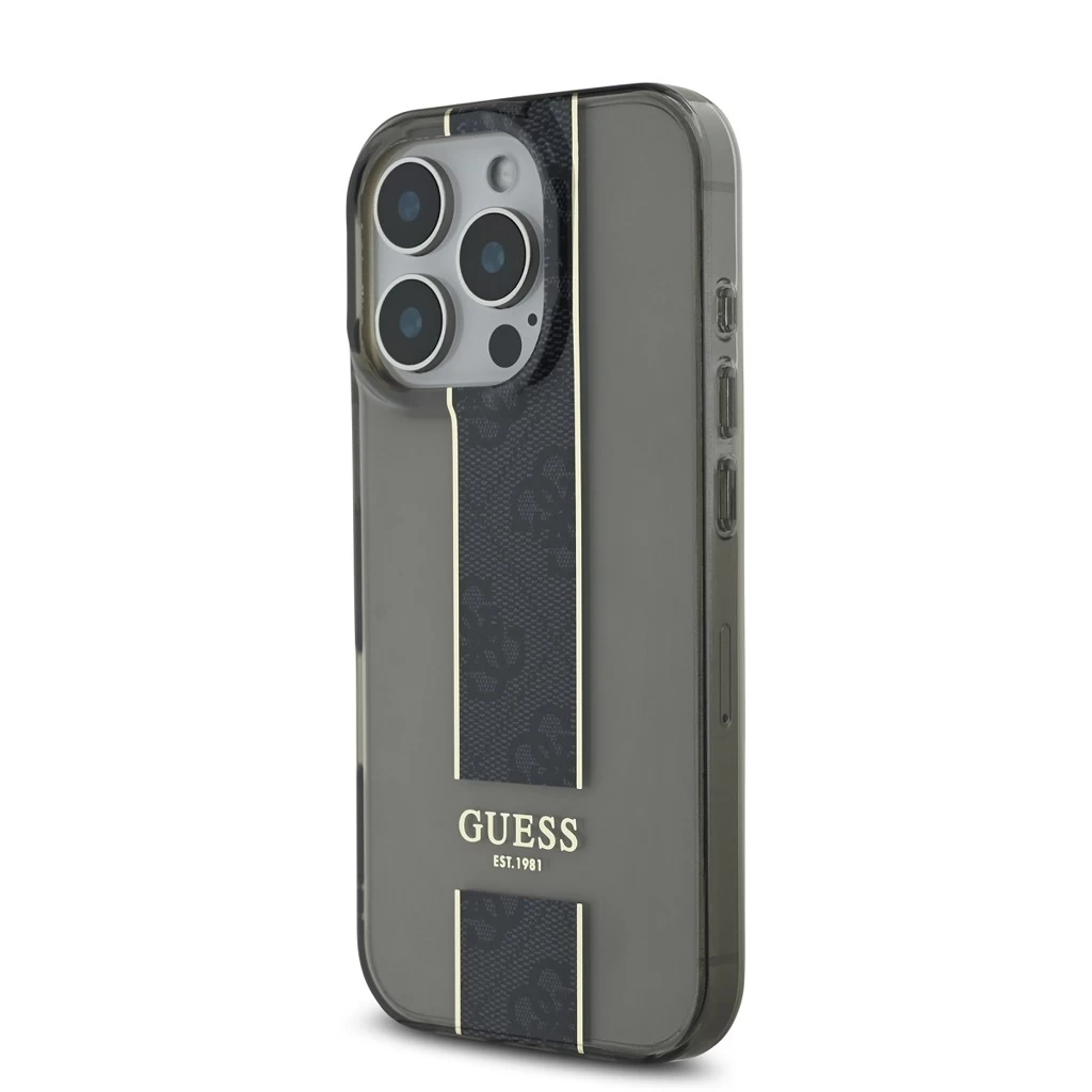 Guess IML Middle 4G Stripe tok iPhone 16 Pro készülékhez fekete
