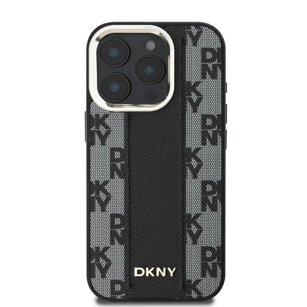 DKNY PU bőr sakktábla mintázatú Magsafe tok iPhone 16 Pro készülékhez fekete