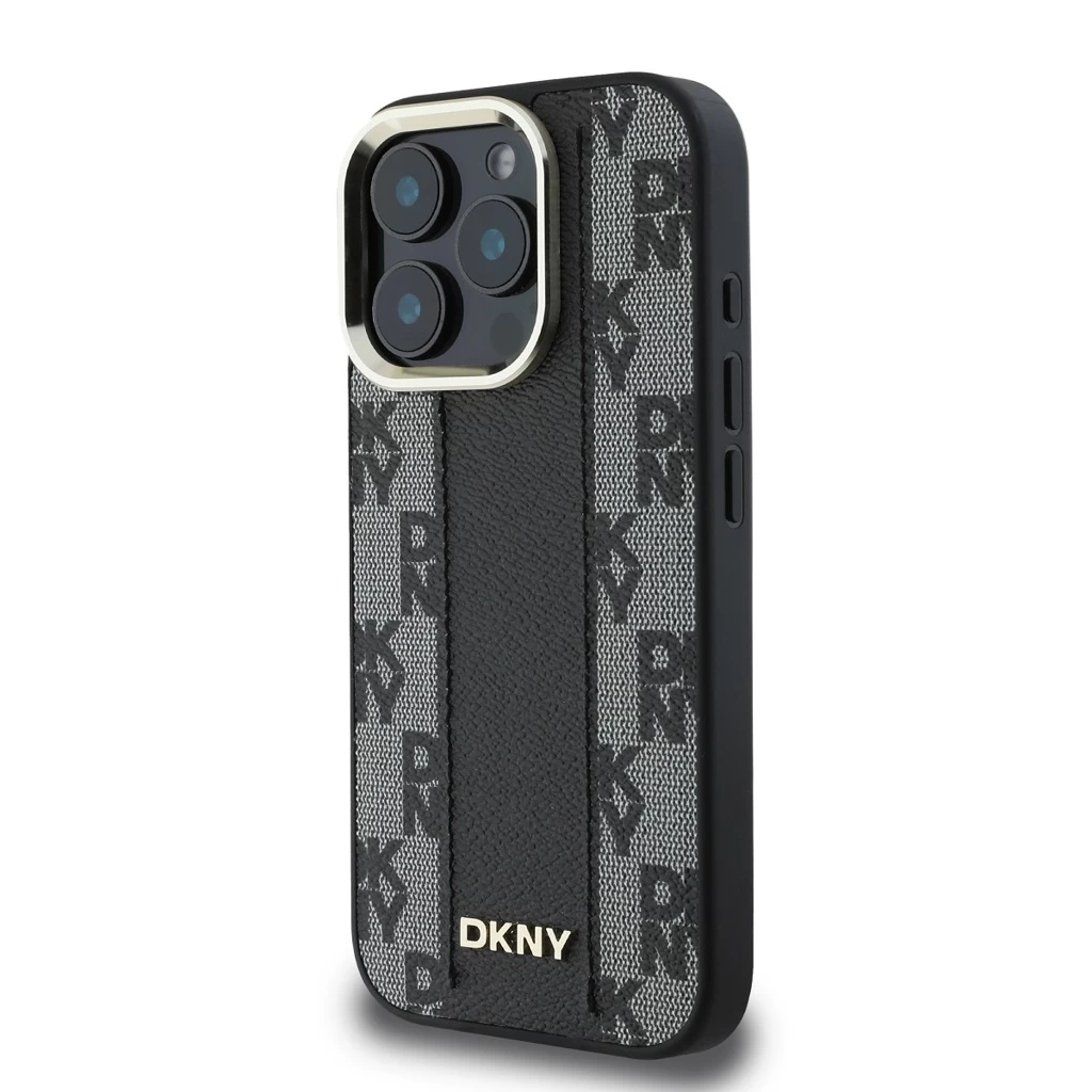 DKNY PU bőr sakktábla mintázatú Magsafe tok iPhone 16 Pro készülékhez fekete