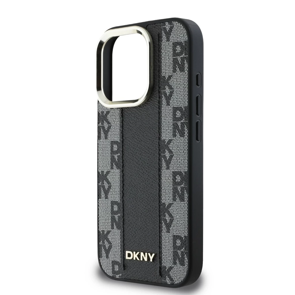 DKNY PU bőr sakktábla mintázatú Magsafe tok iPhone 16 Pro készülékhez fekete