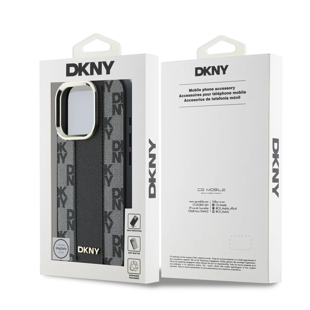 DKNY PU bőr sakktábla mintázatú Magsafe tok iPhone 16 Pro készülékhez fekete