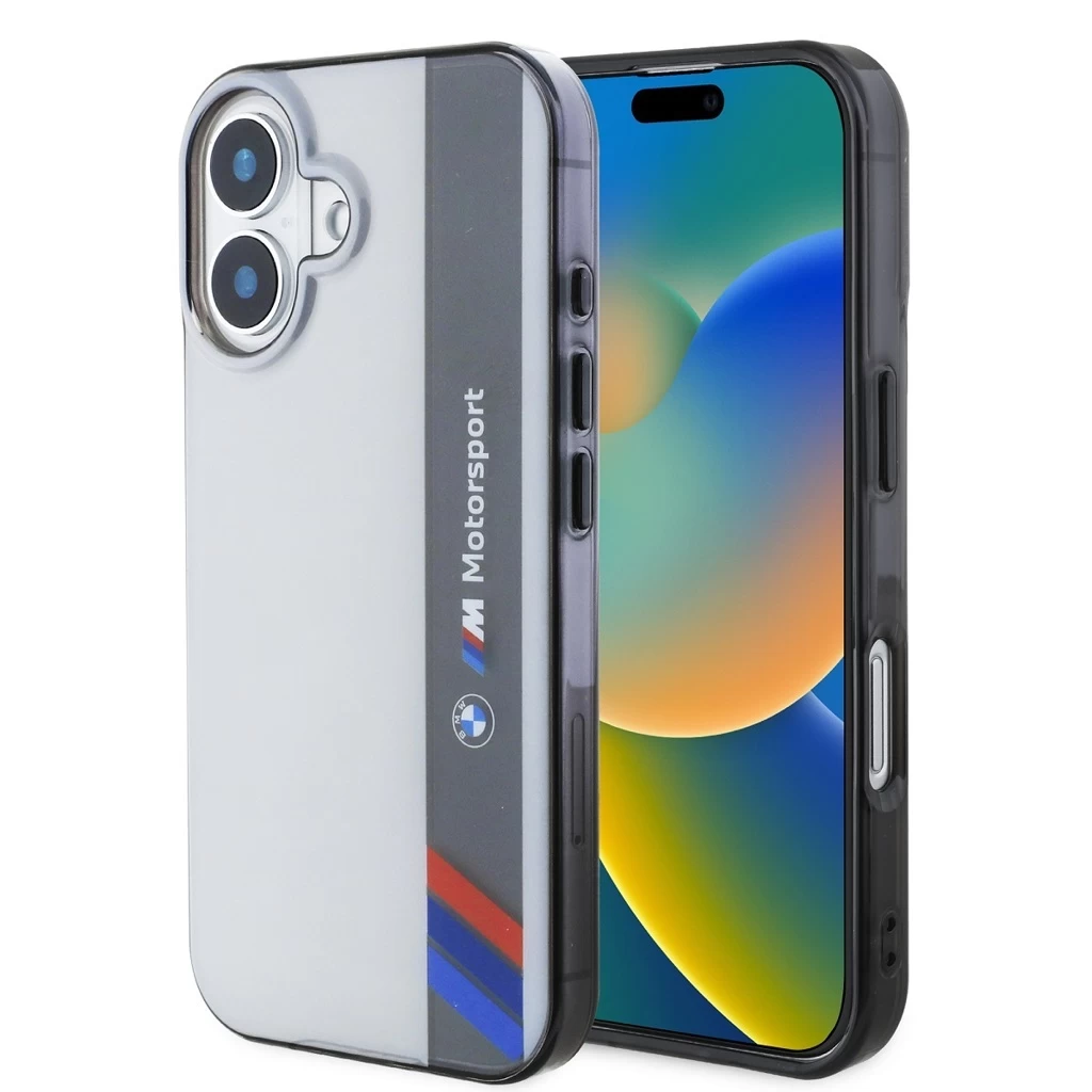 BMW IML Motorsport Vertical Stripe tok iPhone 16 készülékhez szürke