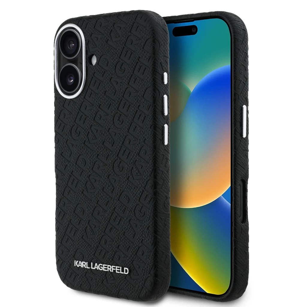 Karl Lagerfeld Grained PU Repeated Logo MagSafe tok iPhone 16 készülékhez fekete